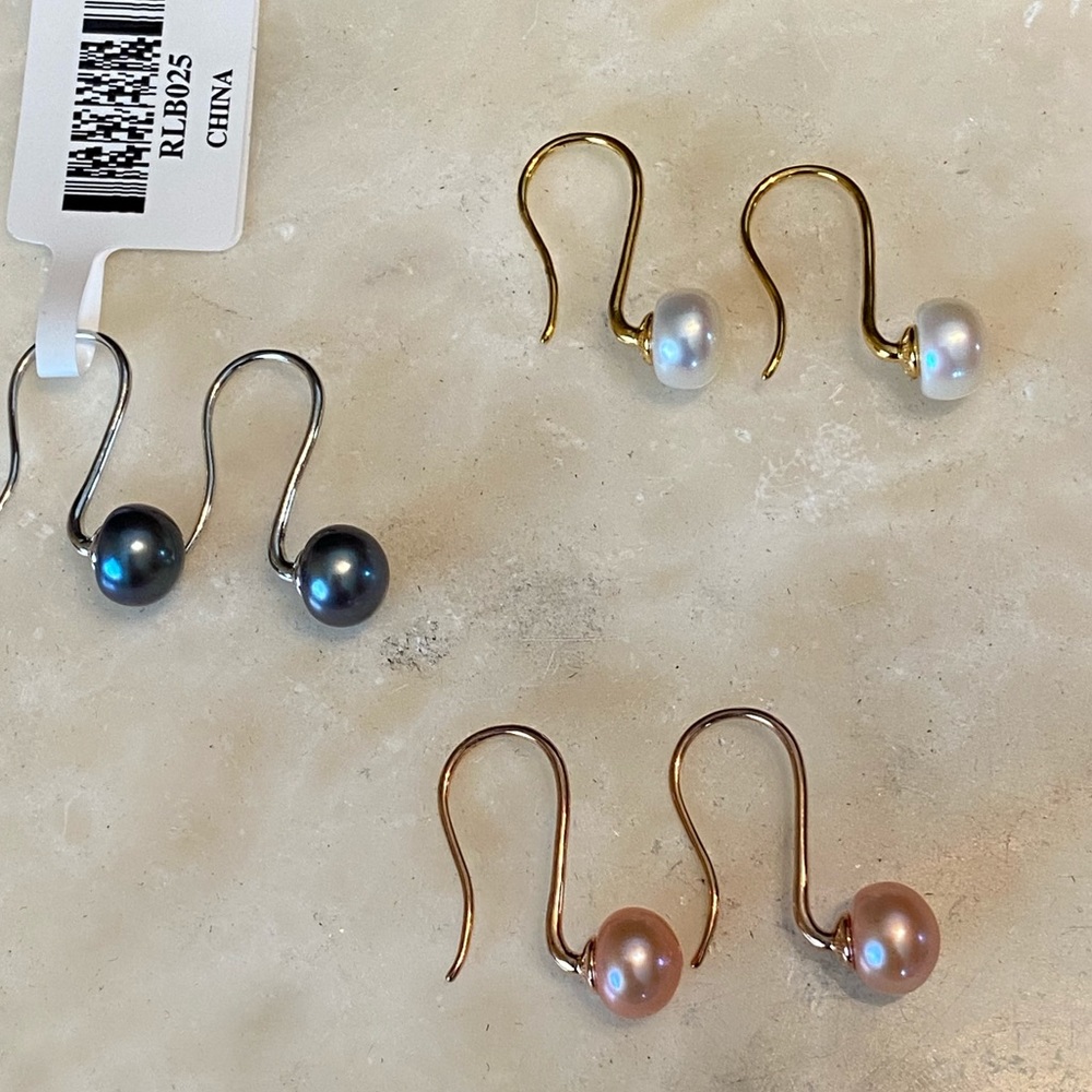 NWT  FRESHWATER PEARL MULTICOLOR STERLNG EARRINGS